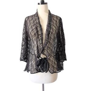 Vintage Lace Sheer Black Blouse Womens Medium Lingerie Goth Whimsy Grunge Y2K